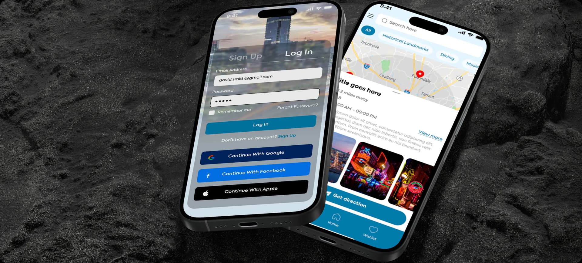 Now You Know Nashville app interface displaying local events and city guide features